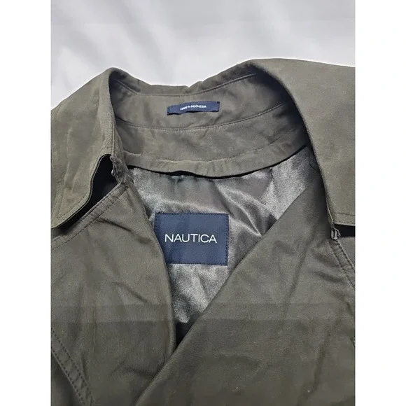 Vtg Nautica Trench Coat Mens 40T Pewter Double Breasted Lined Preppy Retro - Picture 8 of 16